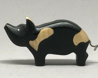 Toy piglet wood black with white spots