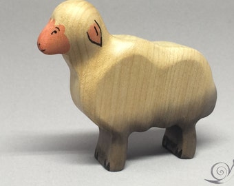 Toy Sheep wooden white grey pink colourful - standing with heads up Size: 8,0 x 7,0 x 2,0 cm (bxhxs)  approx. 29,5 gr.