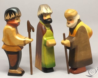 3 Shepherds Nativity Scene wood colourful