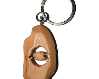 Keyring - sign Pisces Wood Natural Handmade Size 3,0 x 6,0 x 1,1cm  ca. 14,0 gr.