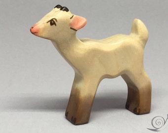 Toy kid goat wooden grey white colourful standing Size: 7,0 x 6,4 x 1,7 cm (bxhxs)  approx. 12,0 gr.