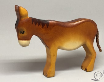 Toy Donkey wooden brown colourful with head down Size: 14,0x 12,0  x 2,2 cm (bxhxs)  approx. 81,0 gr.