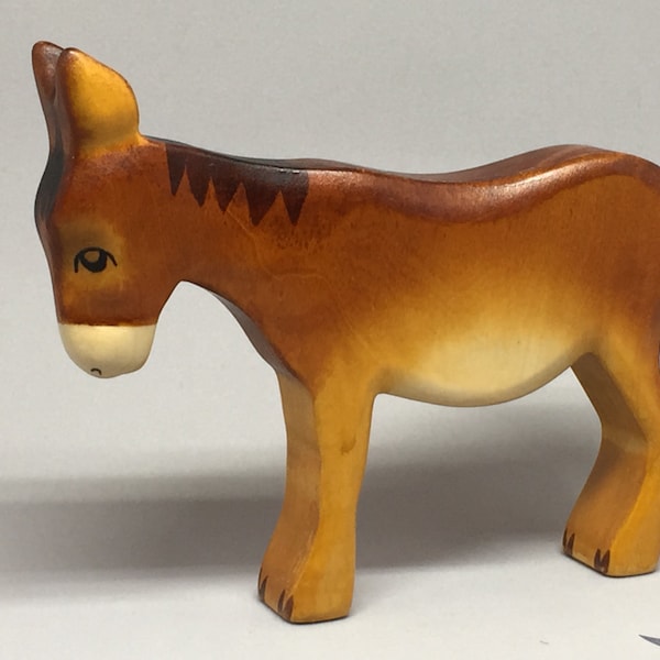 Toy Donkey wooden brown colourful with head down Size: 14,0x 12,0  x 2,2 cm (bxhxs)  approx. 81,0 gr.