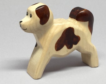 Cachorro de perro de juguete de madera con lunares marrones 7,0x6,3 x 2,0 cm (ancho x alto x largo) aprox. 25,5 gramos.