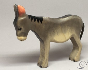 Toy Donkey wooden grey colourful with head down Size: 14,0x 12,0  x 2,2 cm (bxhxs)  approx.81,0 gr.