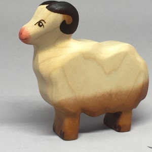 Toy Ram Sheep wooden white brown pink colourful - standing with heads up Size: 8,5 x 8,0 x 2,0 cm (bxhxs)  approx. 49,5 gr.