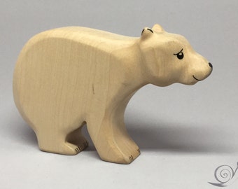 Toy Polar Bear Wood blanco negro color madre grande: 14.5 x 8.0 x 2.5 cm (wxhxs) aprox. 98.5 gr.