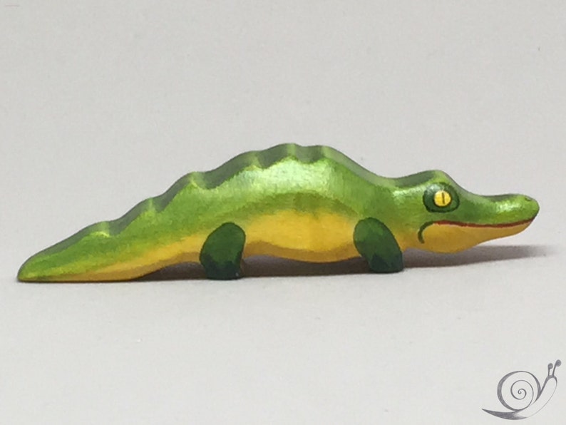 Toy Crocodile Baby wooden green yellow red colourful small Size: 10,0 x 2,0 x 2,0 cm bxhxs approx. 20,0 gr. image 2
