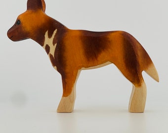 Toy African wild dog wooden brown beige handmade Size: 10,0x7,5x2,0 cm (bxhxs) approx. 25 gr.