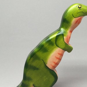 Toy Dino Hypsilophodon Wood Green Pink Colourful Size: 15,0x 17,0 ...