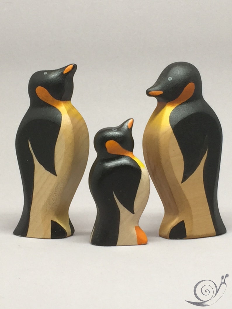 Toy Penguin wooden white black orange with head down Size: 9,0 x 4,0 x 2,2 cm bxhxs approx. 29,5 gr. image 3