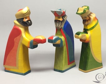 Juguete 3 reyes magos madera color Navidad