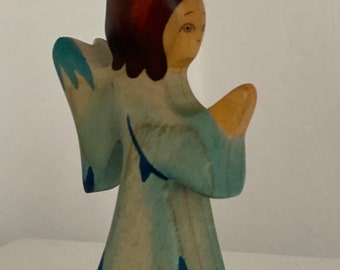 Toy Christmas Angel  standing Nativity Scene wood blue color