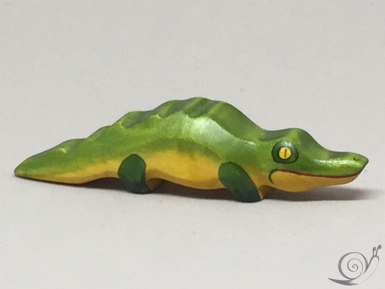 Toy Crocodile Baby wooden green yellow red colourful small Size: 10,0 x 2,0 x 2,0 cm bxhxs approx. 20,0 gr. image 1
