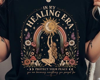 In My Healing Era Shirt Comfort Colors, Spiritual Boho Tee, Protect Your Peace Shirt, Celestial Sun Moon Shirt, Self Love Gift for Her