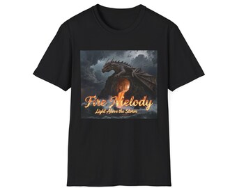 Camiseta unisex de estilo suave, camiseta de dragón, camiseta gráfica Fire Melody, camiseta de arte fantástico, ropa de criaturas míticas, camiseta gótica unisex