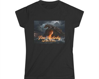Camiseta Softstyle para mujer - Camiseta gráfica Fire Melody Dragon, arte fantástico, regalo para gamers, prenda informal