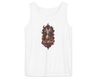 Camiseta sin mangas con ilustración de dragón de fuego / Gráfico 'Melodía de fuego'