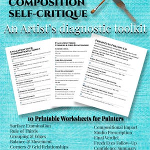 Composition Self-Critique Checklist Printable Worksheets | 10-Page Art Composition Diagnostic PDF | Printable PDF for Painters