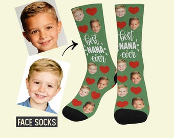 Custom Face Socks for Nana, Mom – Photo Heart Crew Socks