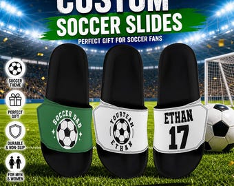Custom Soccer Slides, Personalized Name Number Sandals, Fan Football Slippers