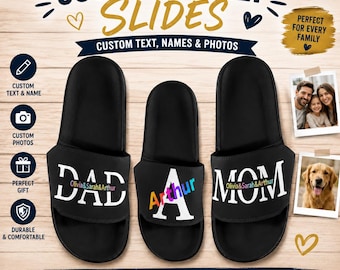 Custom Family Slides, Personalized Names, Photos, Matching Vacation Slippers