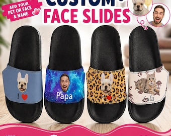 Custom Pet Face Slides, Personalized Dog Cat Photo Slippers, Pet Lover Gift