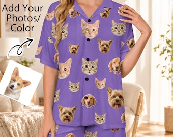 Custom Pet Face Pajama Set, Personalized Photo Sleepwear, USA Made Gift