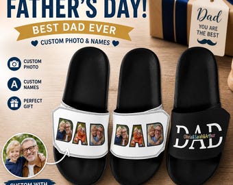 Custom dad slides, Personalized Father's Day Gift, Custom Names & Photos slippers