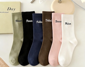 Custom Text Socks, Personalized name Embroidered Socks，Gift for family