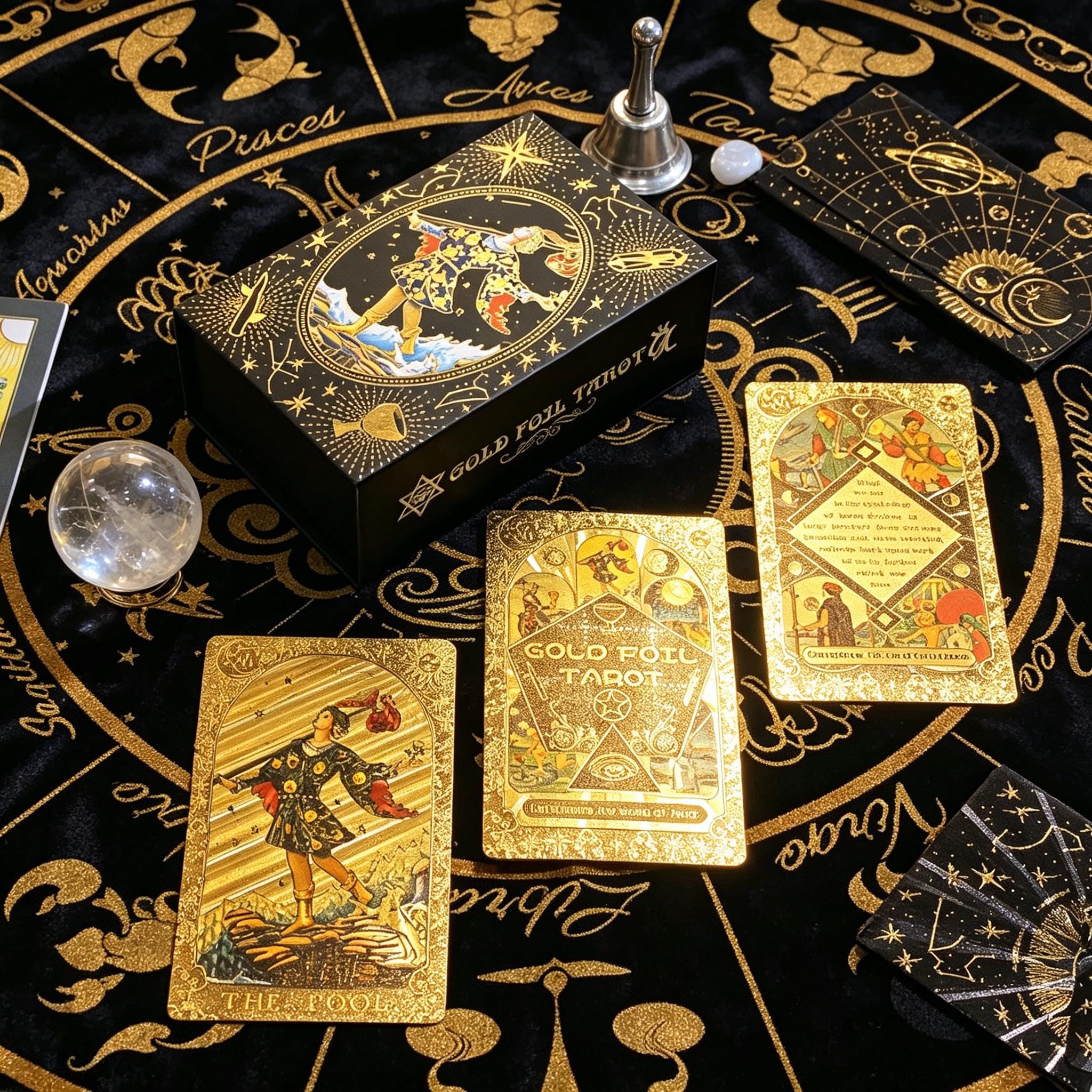 Panoramic Gold Foil Tarot Deck, Waterproof Plastic Rider Waite Cards ...