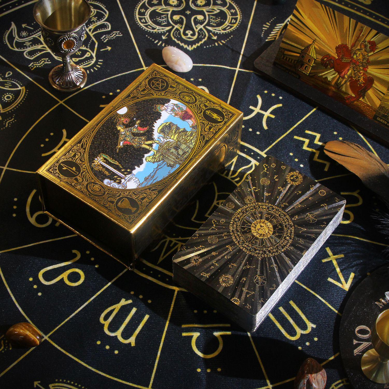 Panoramic Gold Foil Tarot Deck, Waterproof Plastic Rider Waite Cards ...