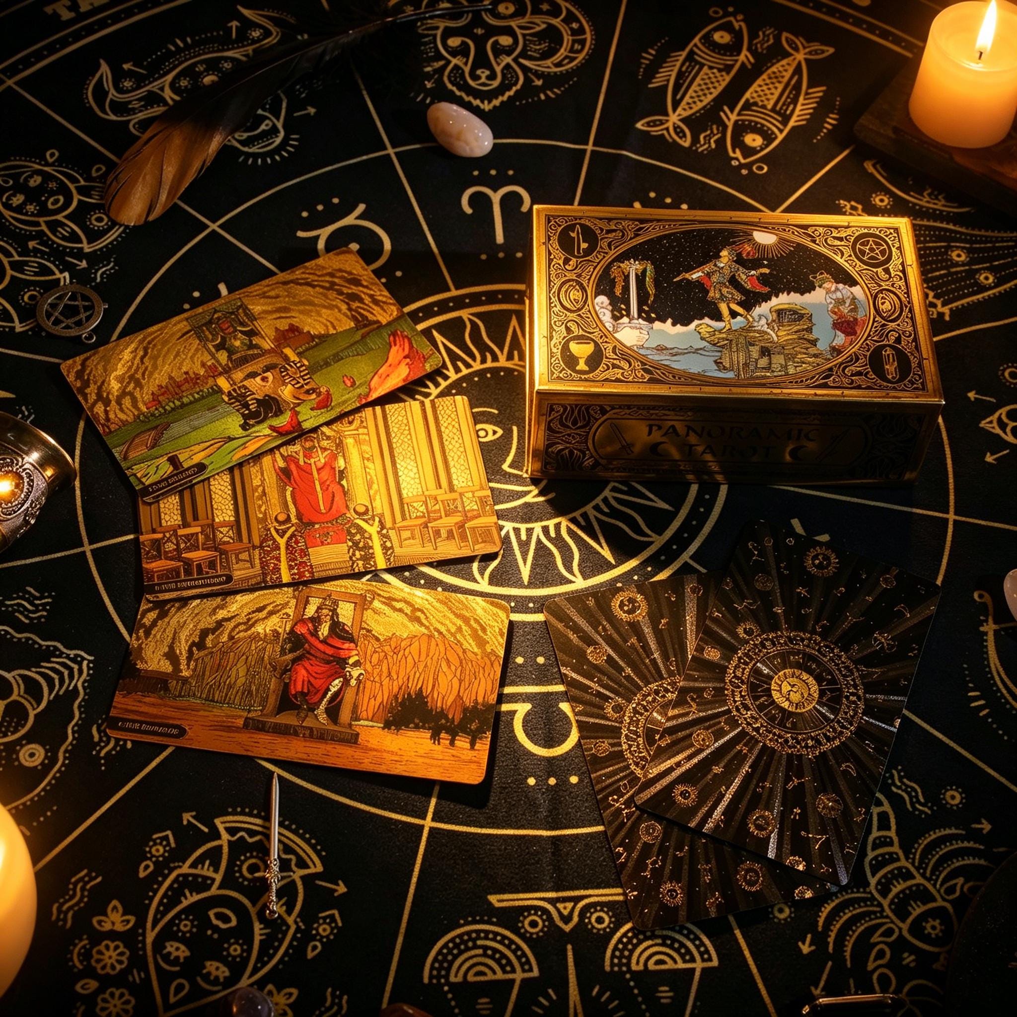 Panoramic Gold Foil Tarot Deck, Waterproof Plastic Rider Waite Cards ...