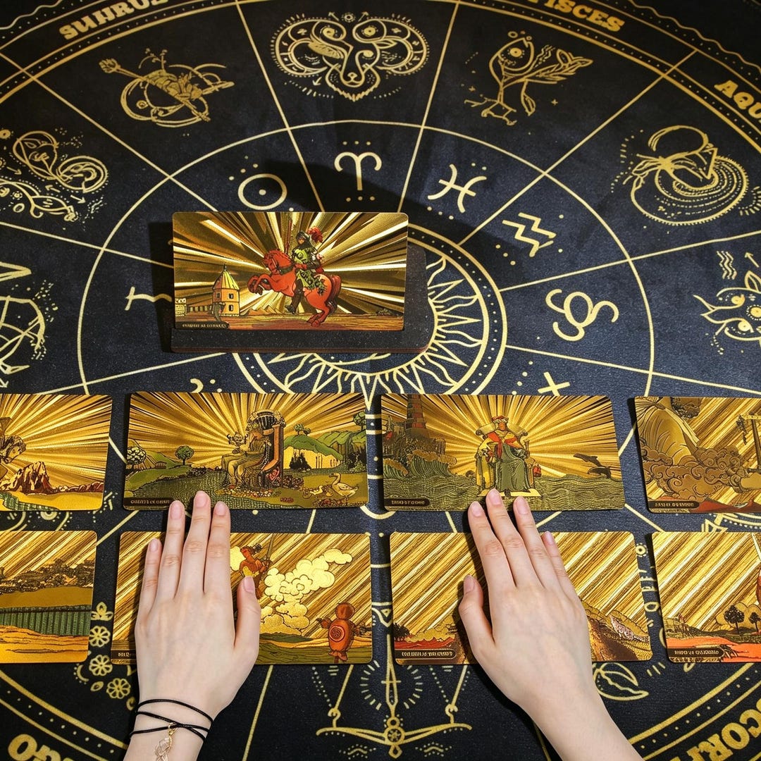 Panoramic Gold Foil Tarot Deck, Waterproof Plastic Rider Waite Cards ...