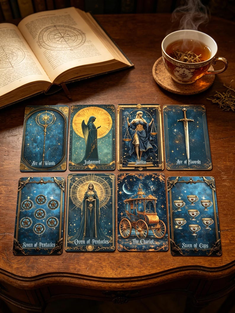 Celestial Tarot Deck Blue Gold Starry Cards 400GSM Paper Rider waite celestial-tarot-deck-blue-gold-starry-cards-400gsm-paper-rider-waite