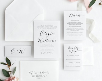 Minimalist Wedding Invitation / Printable / Set / RSVP card / Details Card / Initials