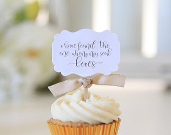 I have found the one whom my soul loves / Cupcake Toppers / Weddings / Bridal Shower / 12 cupcake toppers per 1 order