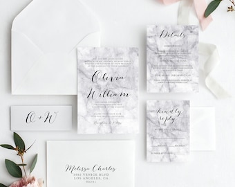 Marble Wedding Invitation / Printable / Set / RSVP card / Details Card / Initials