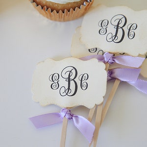 Monogram Cupcake Toppers, Weddings, Bridal Shower, 12 cupcake toppers per 1 order image 2