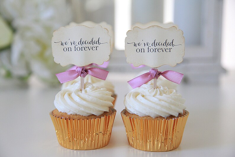 We've Decided on Forever, Wedding, Cupcake Toppers, Chic Wedding, Shabby Chic, image 2