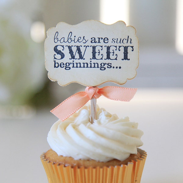Baby Shower Cupcake toppers, Babies are Sweet, Gender Neutral Baby Shower, 12 Toppers