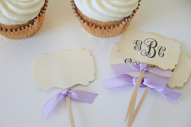 Monogram Cupcake Toppers, Weddings, Bridal Shower, 12 cupcake toppers per 1 order image 4