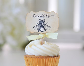 Bride to Bee Cupcake Toppers , 12 Toppers