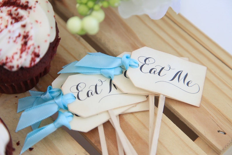 Eat Me Cupcake toppers, Alice in Wonderland, Wedding, Birthday, Baby Shower image 4