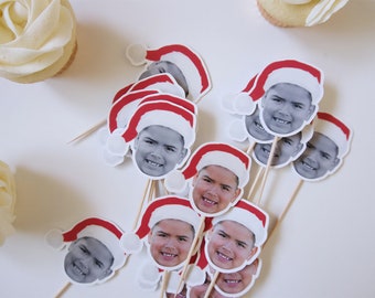 Custom Face / Cupcake Toppers / Christmas 2023 / Santa Hat Cupcake Toppers /12 Toppers