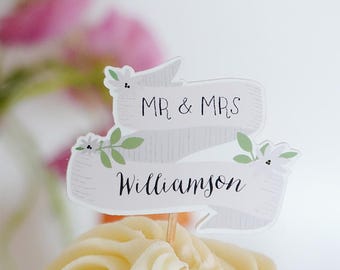 Mr. & Mrs. Cupcake Toppers: Set of 12