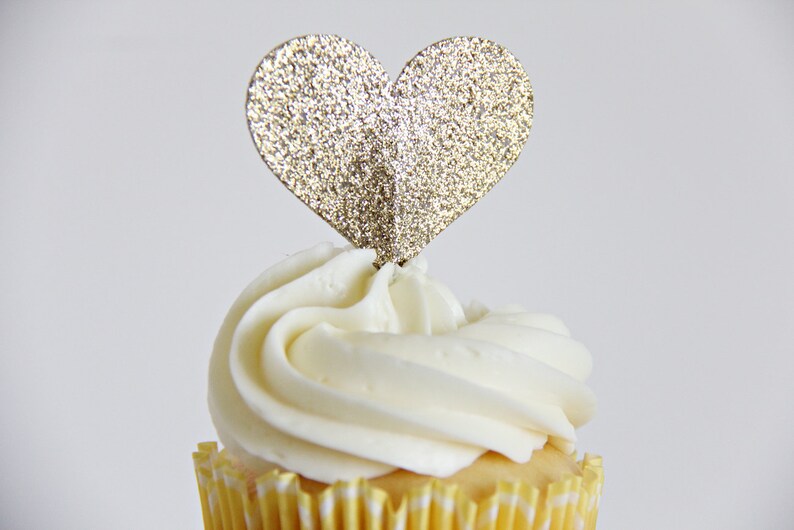 Wedding Cupcake Toppers Heart Shaped Cupcake Toppers Etsy