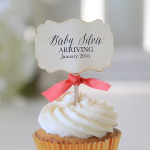 Baby Arrival / Baby Shower Decor / Baby Name / Cupcake toppers /   12 Toppers per 1 Dozen