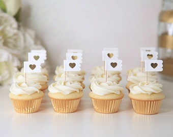 MINI Cupcake Toppers / Hochzeit Cupcake Topper / Dekor / Hochzeit Zubehör / Holographisch / Gold / Weiß / Rosa / 24 Pack