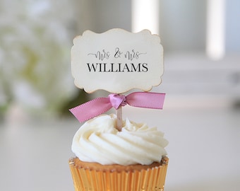 Personalized Mr & Mrs Cupcake Toppers: Set of 12